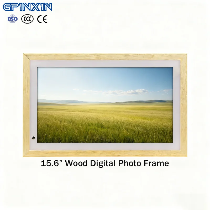 

Стильная цифровая фоторамка 15,6 дюйма с Android, экраном 1920*1080P с антибликовым покрытием, из массива дерева, с пультом ДУ