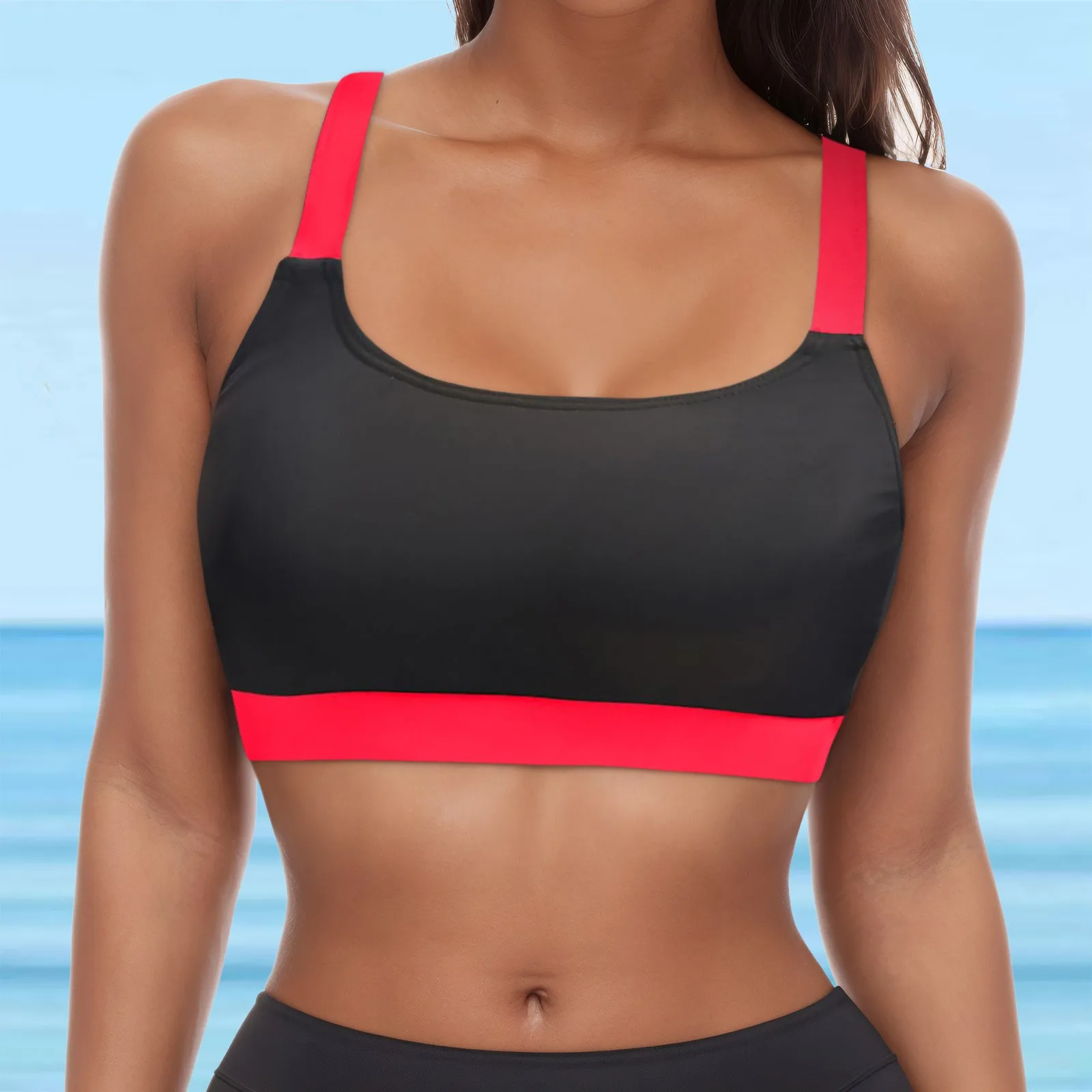 One Piece Swimsuit Women Bikini Tops Tankini Swimwear Tops Underwire Color Block Full Coverage Bikini Top Push Up BañAdor Mujer