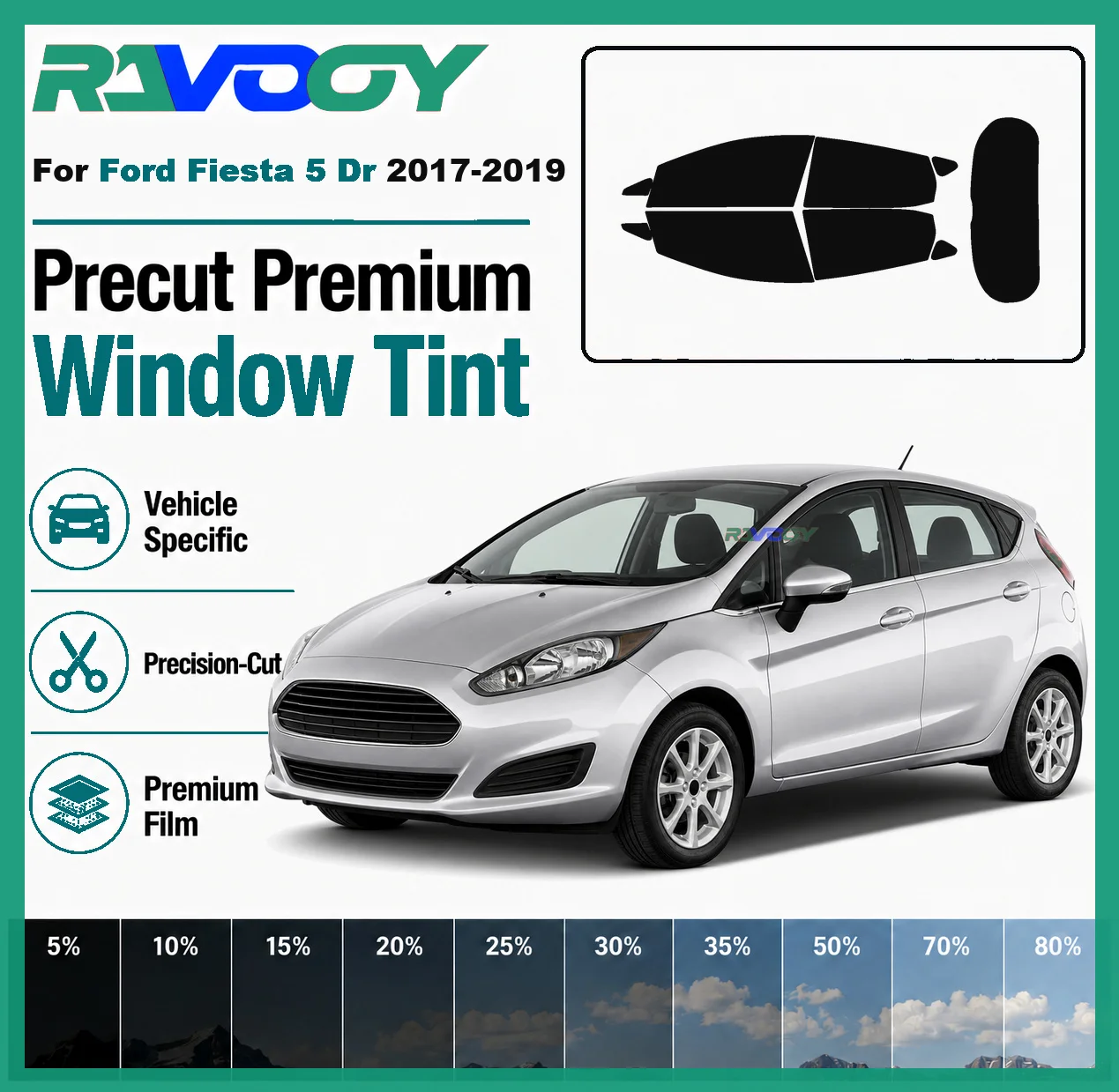for-ford-fiesta-5-dr-2017-2019-ravooy-pre-cut-window-tint-film-vehicle-specific-full-kit-front-rear-windows-precision-cut