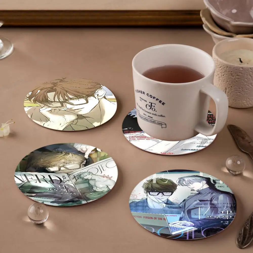 Nerd Project bl Anime Printed Coasters Suitable for Daily Family Party Decoration, Office, Non-Slip Wooden Coasters