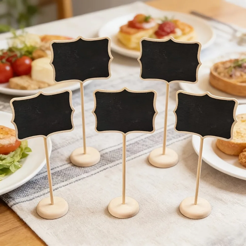 Desktop Vertical Blackboard with Retro Trim, Erasable Base Stand for Birthday, Wedding, and Food Tags