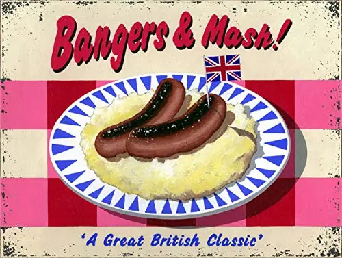 Bangers & Mash Wall Poster Tin Sign Vintage BBQ Restaurant Dinner Room Cafe Shop Decor