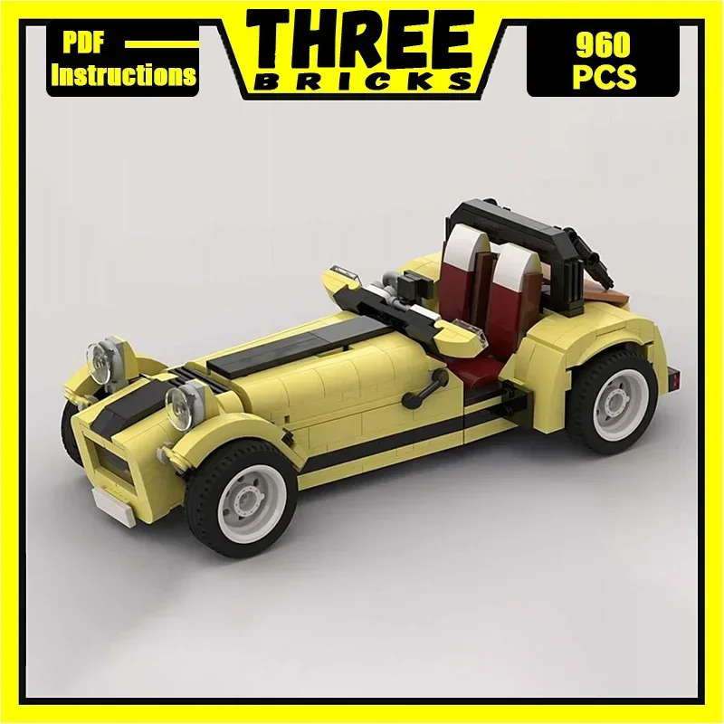 Ycmoc blocos de construção vintage clássico conversível caterham modelo de carro tijolos técnicos diy montagem veículo brinquedos para crianças criança