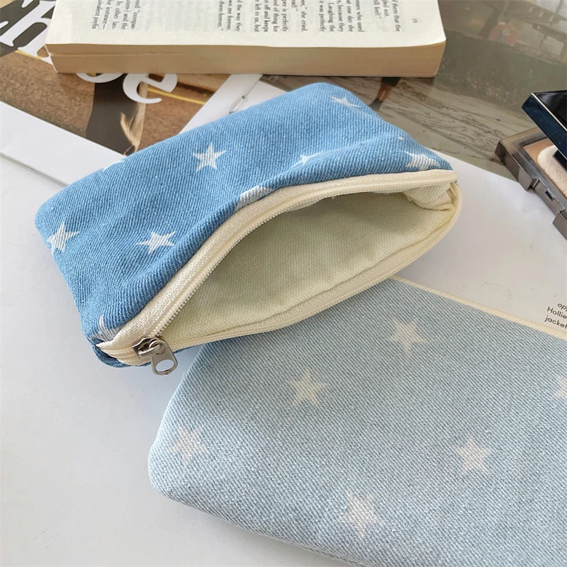 Star Coin Purse with Zipper Simple Fabric Pouch Portable Small Coin Wallet Lipstick Headphones Storage Bag Star Print Pouch