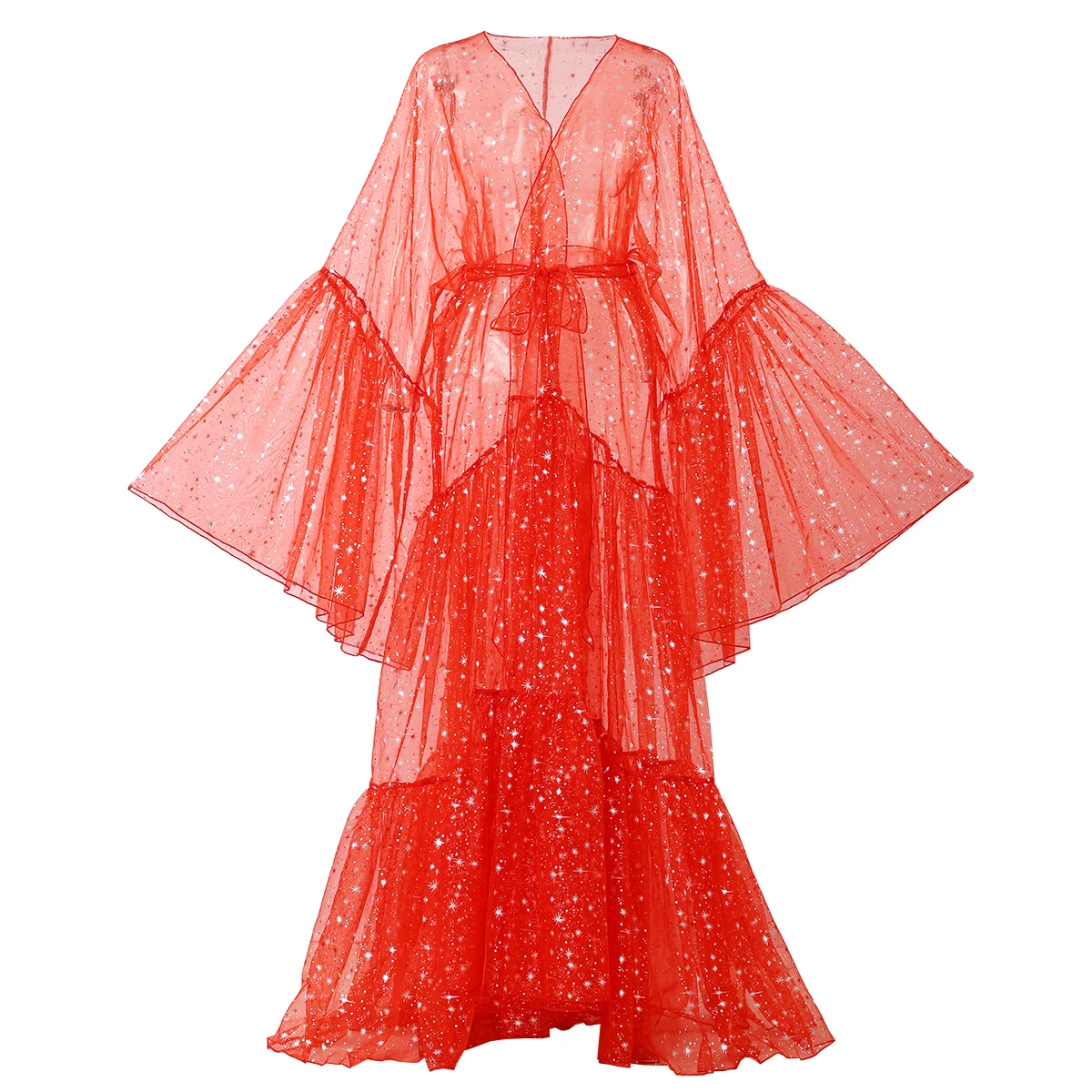 معطف فستان نسائي كبير الحجم للحفلات على الطراز القوطي لامع سحب الملكة الأورجانزا للهالوين كوكتيل بأكمام واسعة فستان الأداء