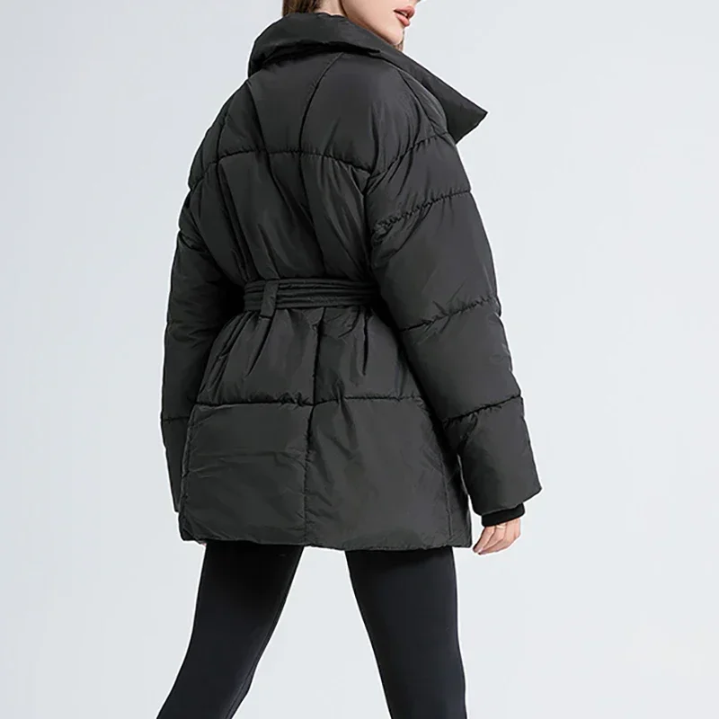 Parkas con cuello simulado, abrigos con cordones, chaqueta informal cálida y acolchada de algodón liso, Chaqueta holgada de algodón para mujer, ropa de Otoño Invierno para mujer