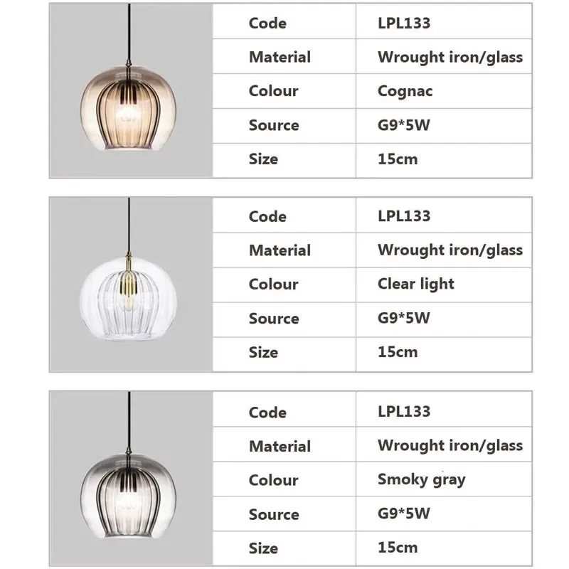 Nordic Glass Pendant Light LED Hanging Lamp for Dining Room Living Room Coffee Shope Home Indoor Decor Lighting Fixtures