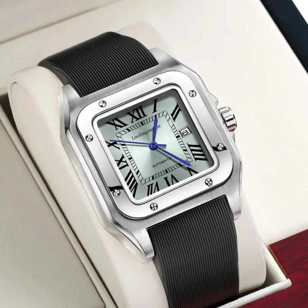 ساعة ميكانيكية أوتوماتيكية مربعة فاخرة على الطراز الأوروبي والأمريكي للرجال، تصميم هيكل عظمي، ساعة يد رجالية عصرية كاجوال متعددة الاستخدامات، هدية عيد الحب لصديقها، الاختيار الأفضل للهدايا