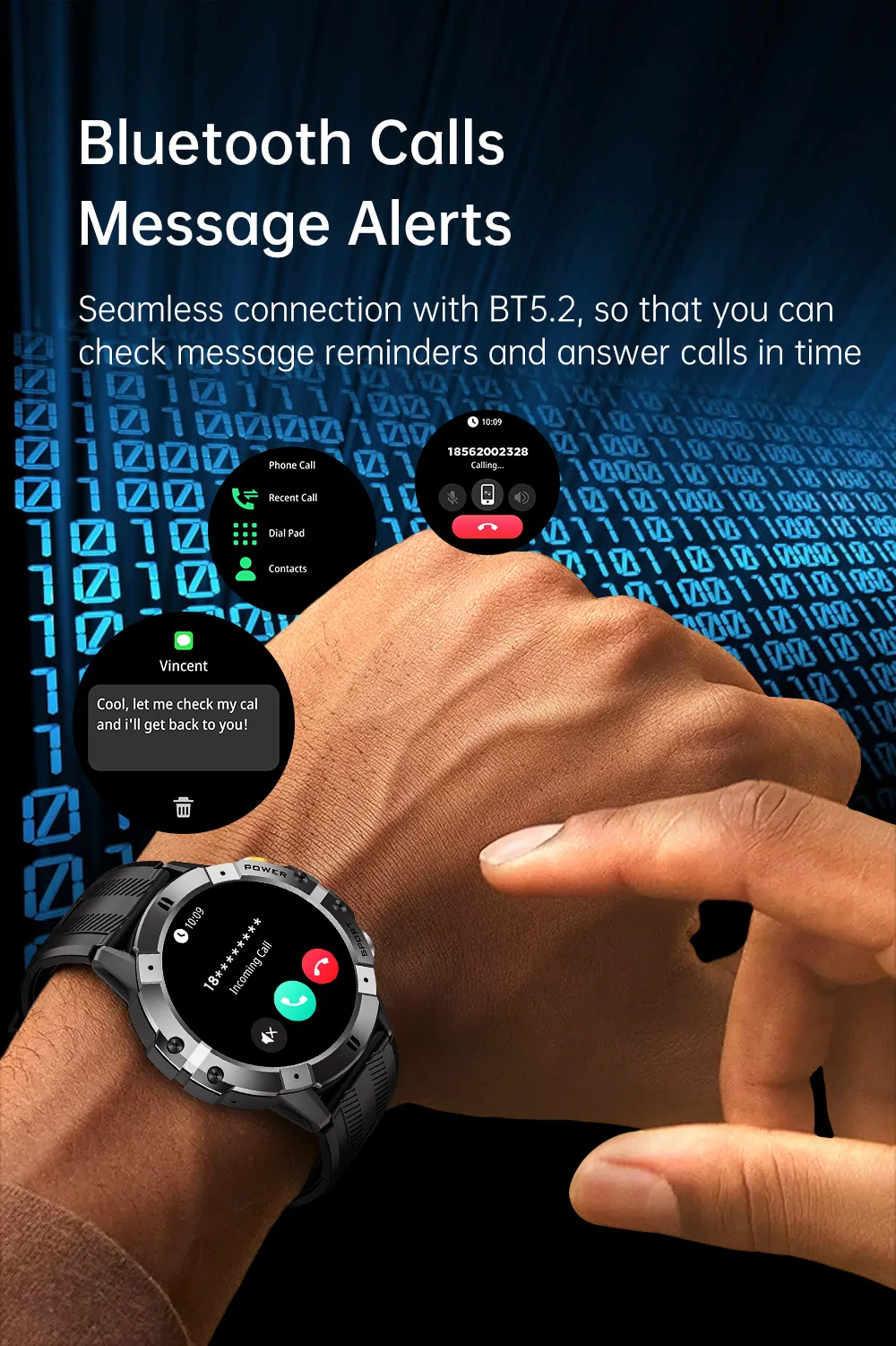 C29 Outdoor Smart Watch 1.52" Round Screen  DaFit App BT Call 1ATM Waterproof Heart Rate 120+ Sport Mode Smart Watch for Men