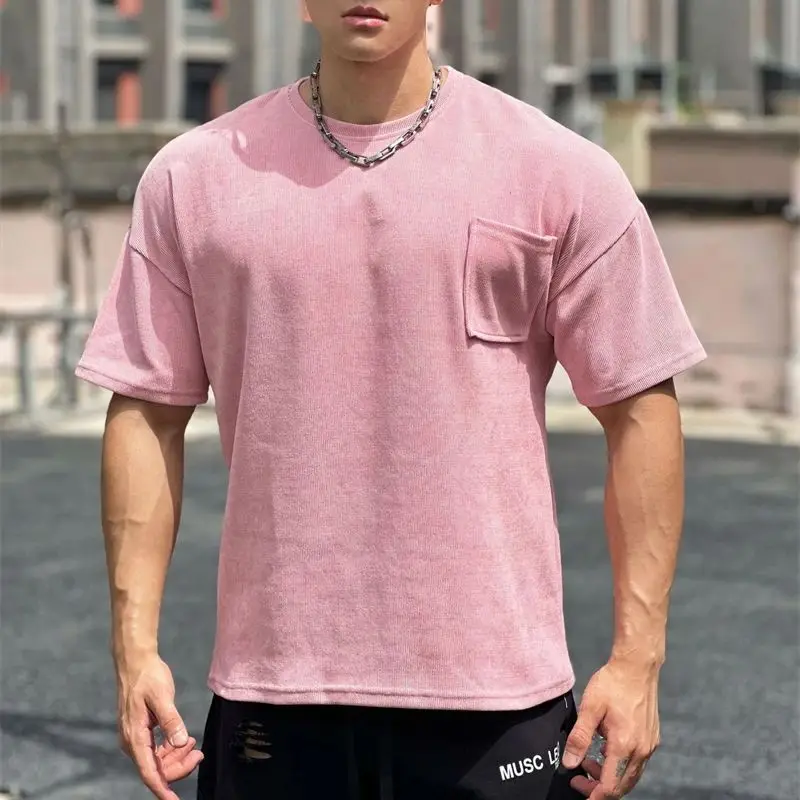 Streetwear Outdoor casual Loose men's T-shirt Crew neck short sleeve top Fashion pocket T-shirt menswear