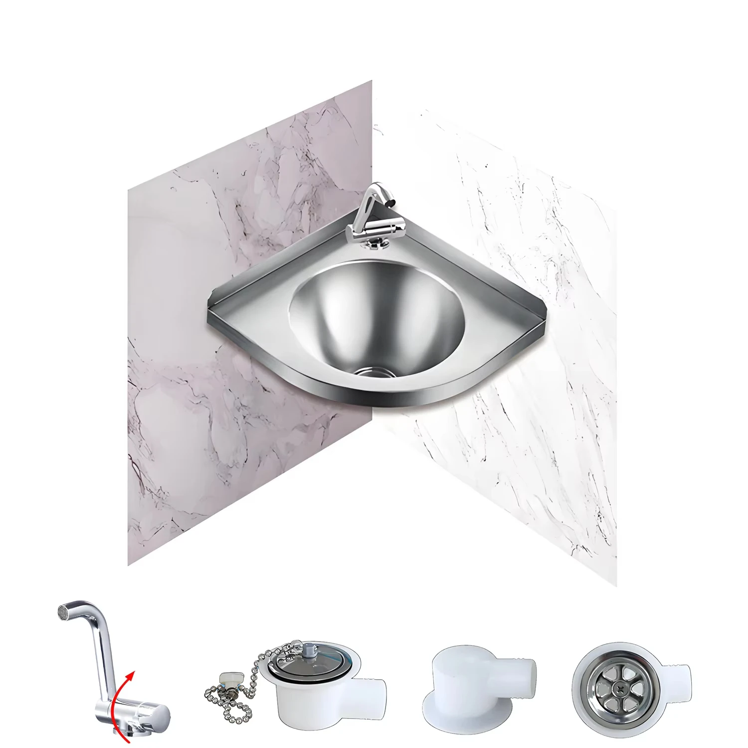 

304 Stainless Steel Triangle Sink For RV Camper Boat Corner Wall Mount Space Saving Kitchen Bathroom Hand Wash Basin