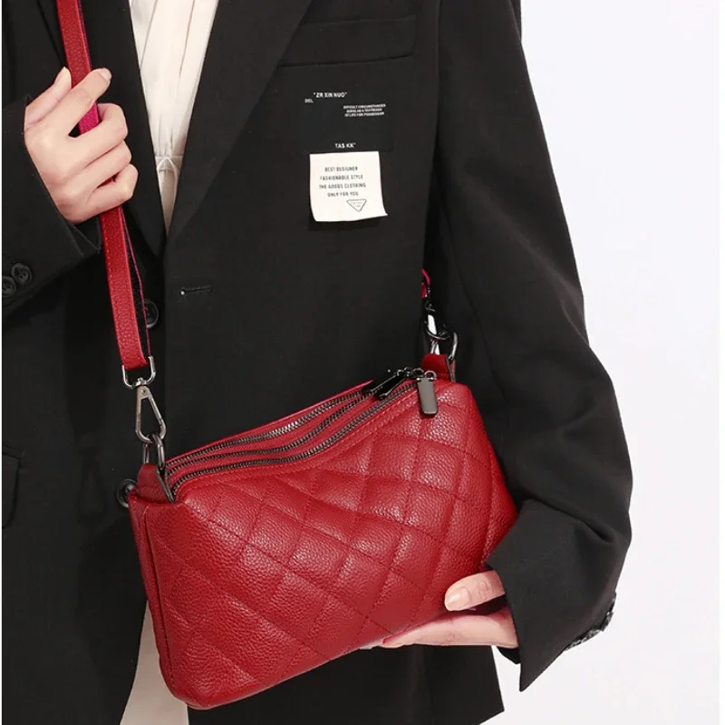 Luxury Genuine Leather Women's Crossbody Bags Plaid Tote Bags for Women Larger Capacity Cell Phone Bag Designer Female Handbags