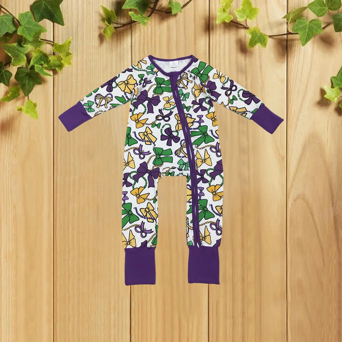 

10.17 Carnival Butterfly Knot Necklace Purple White Zipper Long Sleeve Baby Cute Romper Outfit