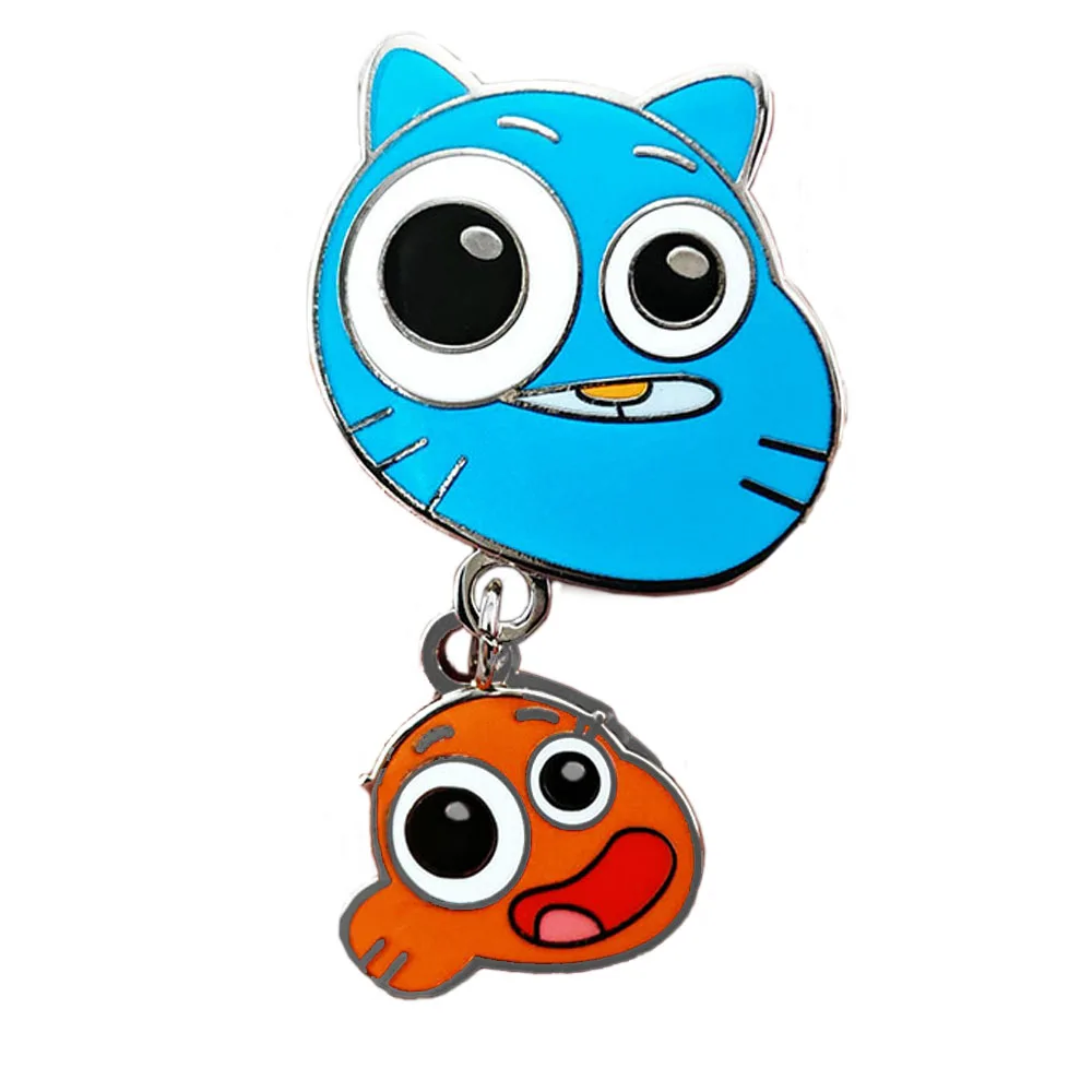 Cartoon-Charakter Katze und Fisch Anhänger Abzeichen Die Erstaunliche Welt von Gumball Brosche Anime Peripherie Metallnadel Sammelzubehör – Detail 1