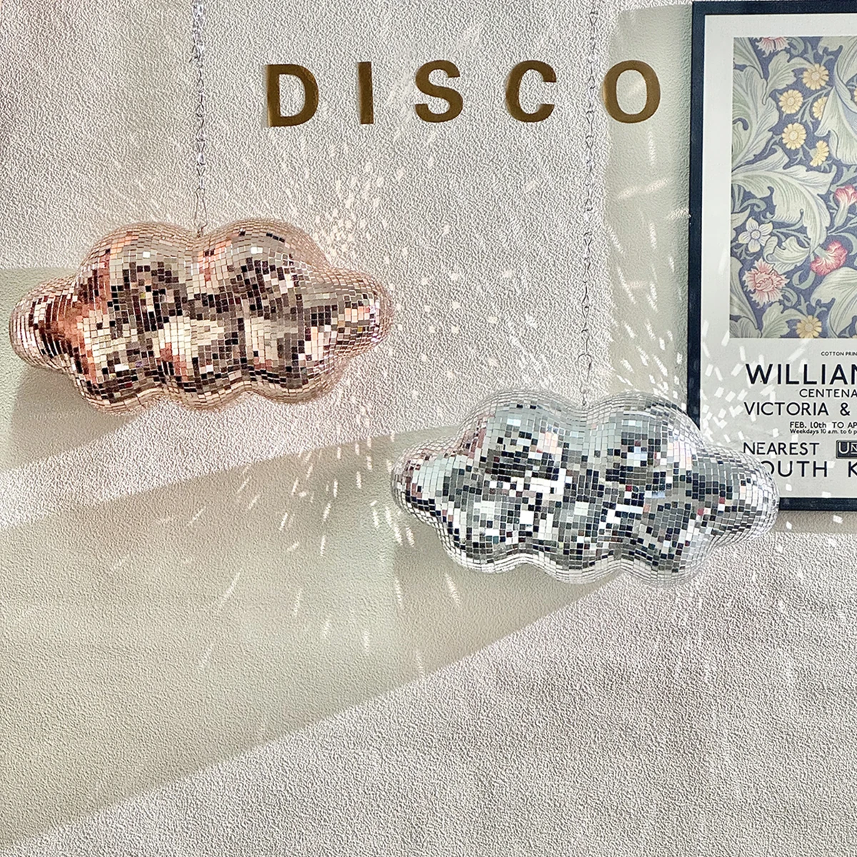 Suspension boule miroir en forme de nuage pour décoration de mariage fête bar maison style rétro avec chaîne