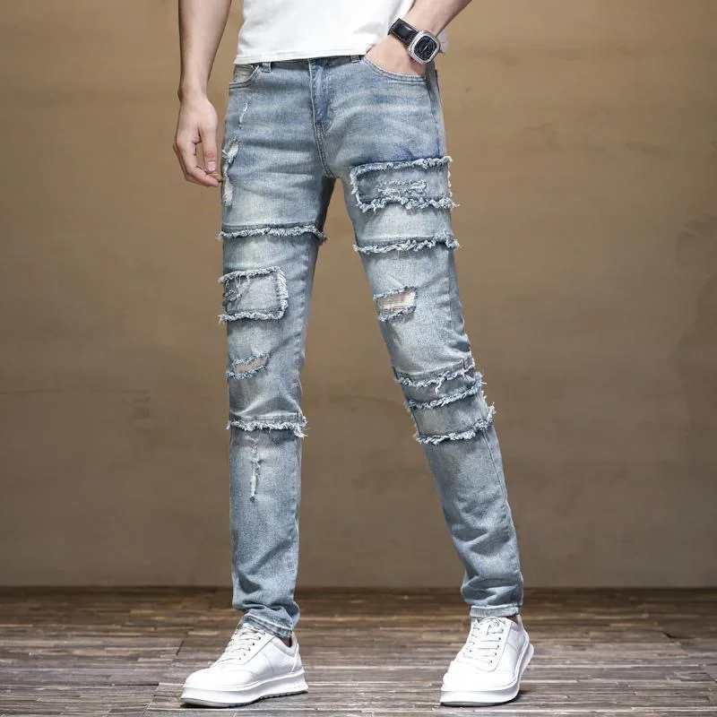 2024 Frühling und Herbst Modetrend Retro zerrissene Stretch Jeans Herren Freizeit komfort atmungsaktiv hochwertige kleine Beine 28-36