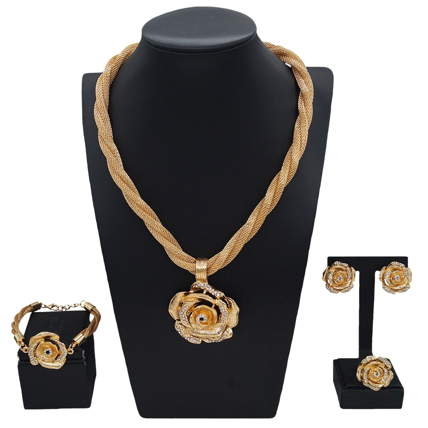 

Yulaili new noble jewelry set Elegant sweet textised flower pendant Nigerian bride jewelry couple dating gift Ring earrings brac