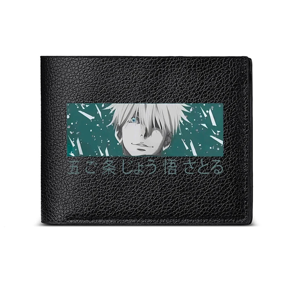 Anime Character Portrait Wallet With Green Background And White Hair Design For Casual Business Style