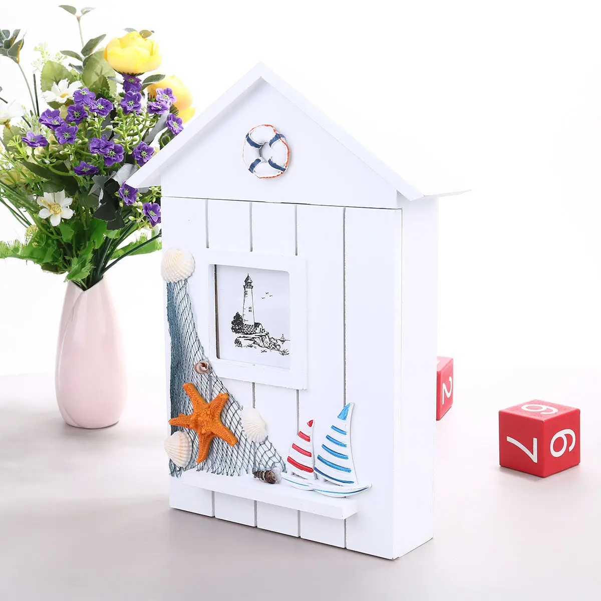 1Pcs Keys Storage Box Wooden Mediterranean Style Mini Key Holder Wall Mount Organizer Decorative Key Case for Home