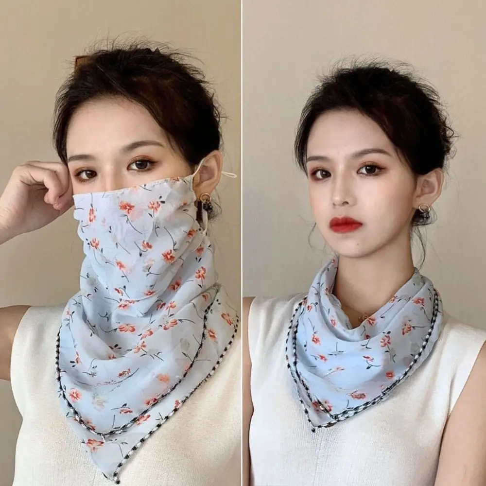 Summer Thin UV Protection Mask Scarf Shawl Women Driving Chiffon Sunshade Neck Collar Scarf Multi-Function Face Sun Mask Veil