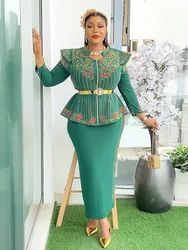 2025 Spring African Clothes for Women 2 PCS Sets Tops and Skirts Suit Dashiki Ankara Outfit Robe Plus Size Wedding Party Dresses