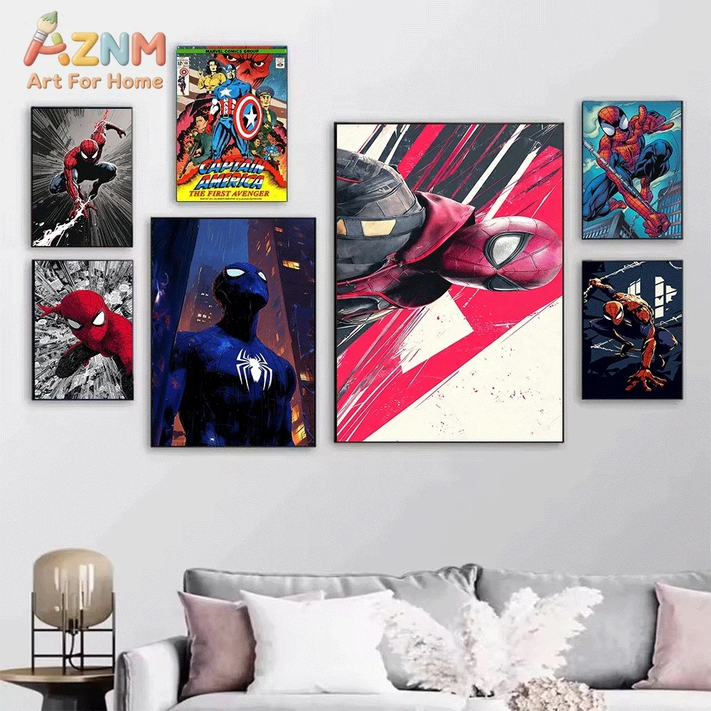 Vintage Comic Spider‑Man Ghost Rider Deadpool Wolverine Canvas Wall Art Print Poster Unframed Canvas Painting Home Living Room