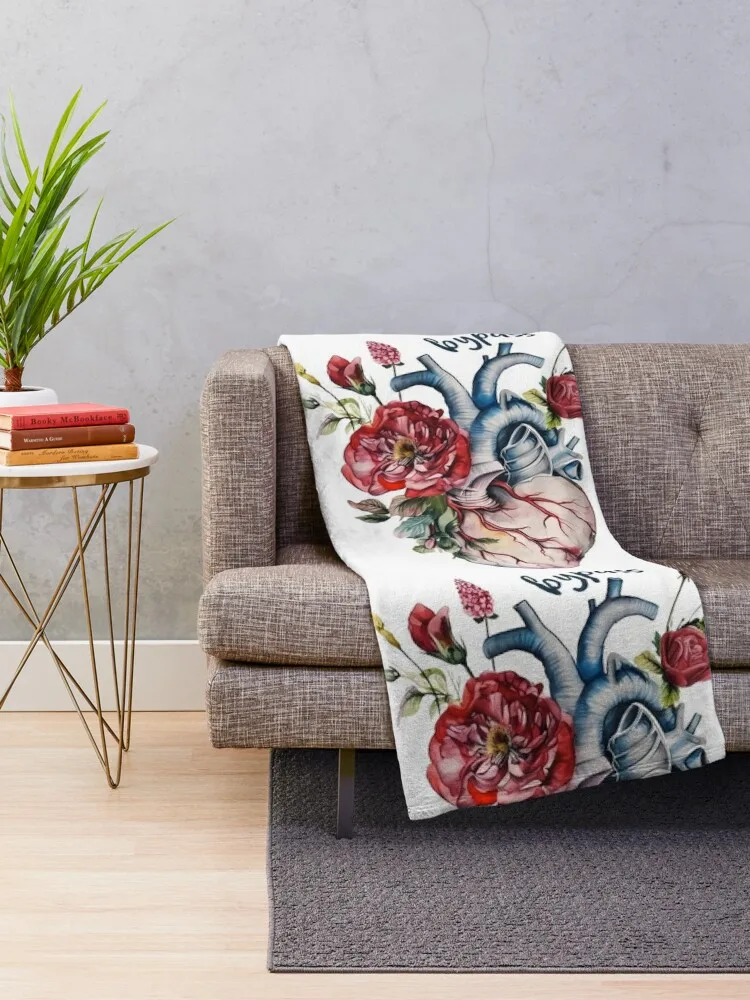 Bypass survivor - floral anatomy heart Throw Blanket For Sofa Thin Thermals For Travel Blankets