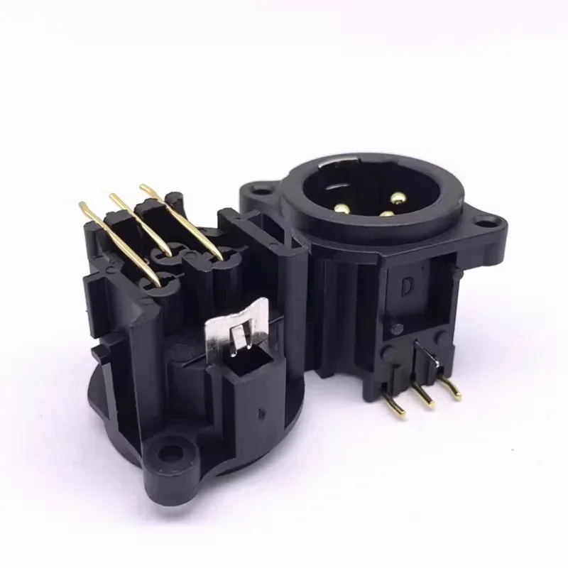 3 Pin XLR Connector Gold Plated Circular Vertical Straight PCB Right Angle Panel Mount Chassis Socket Plastic Housing Black