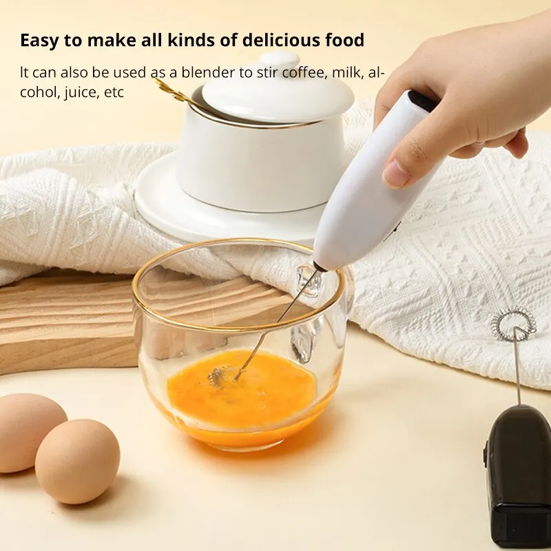 Electric Egg Beater Milk Frother For Coffee Household Kitchen Mini Stainless Steel Coffee Milk Tea Blender White and Black