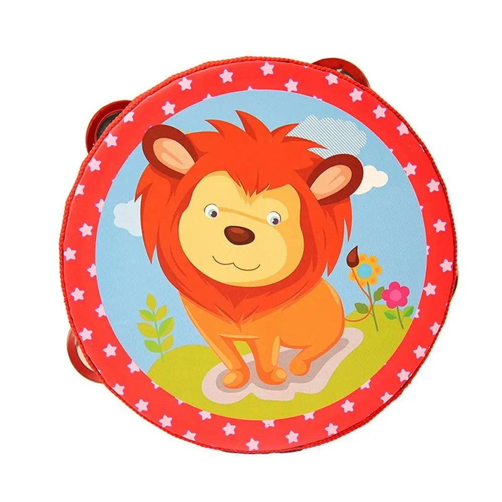 Music Enlightenment 6 Inches Children Hand Drum Music Toys Cartoon Pattern Tambourine Animal Hand Held Kids Bell Drum Baby Gifts