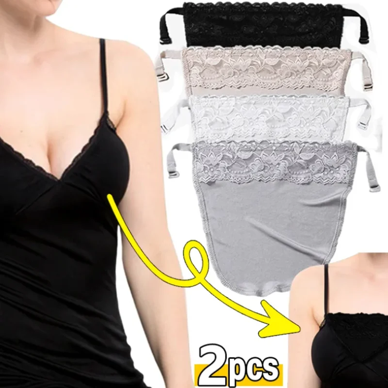 

Women Lace Silk Cleavage Cover Up Camisole Color Breathable Invisibl Easy Clip-on Lace Mock Camisole Bras Wrapped Chest Bandeau