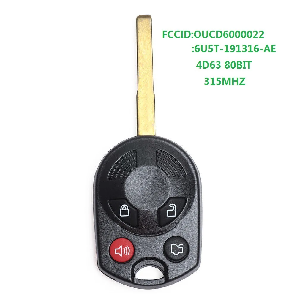 Производство чехла для автомобильных ключей Ford, 4-клавишный прямой ключ 315 МГц 4D63 80BIT OUCD6000022