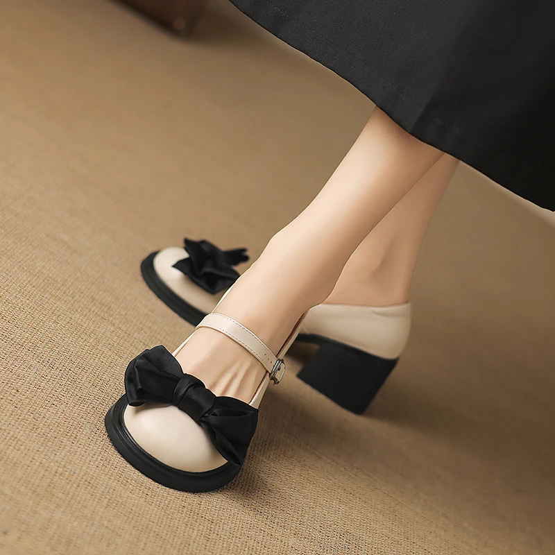 2026 Spring/Summer Retro Round Head Sandals Women's New Bow Low Heel Comfortable Flat Shoes Size 33-43