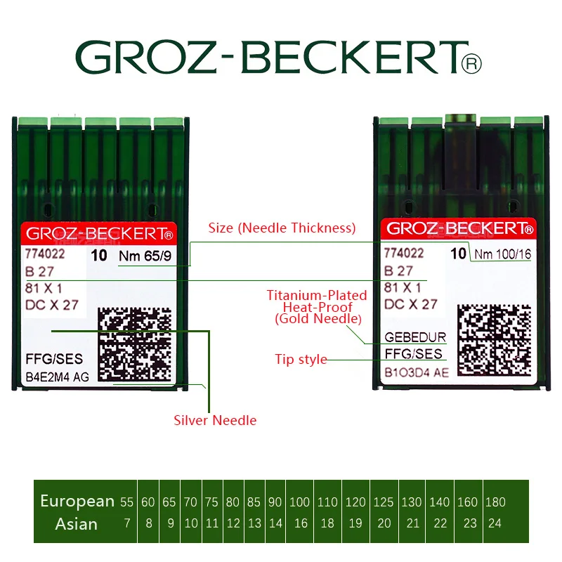 100 PCS Overlock Sewing Machine Needles GROZ-BECKERT DCX27 (B27)  81X1  DCX1 GEBEDUR Heat Proof Titanium Needle  55   60   65