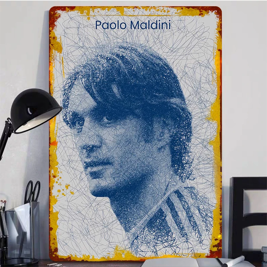 Paolo Maldini AC Milan Legend Football Art Decorative Metal Poster for Fans Collection