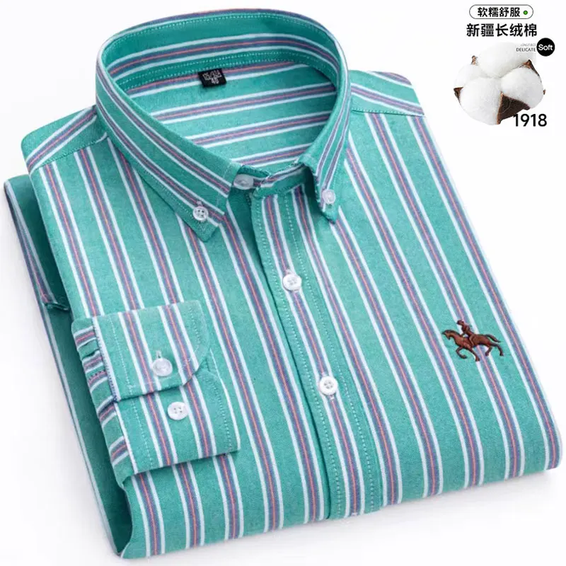 100% cotton 6XL men\'s shirt Oxford woven long sleeve plaid plus size fashion casual wear breathable high quality