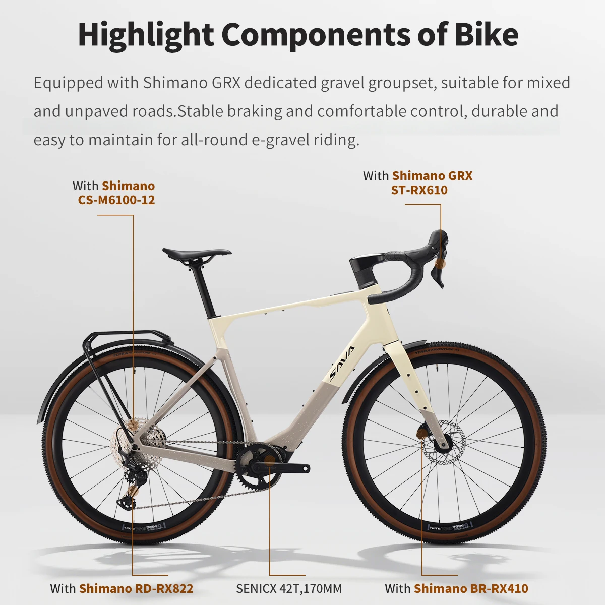 

2026 SAVA Gelaro S6 Electric Bike, 700C Gravel Road Bicycle with SHIMANO GRX610 12 Speed & Hydraulic Brake