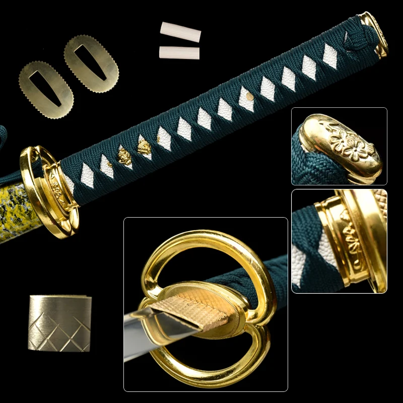 

Alloy Tsuka Fittings For Japanese Katana Handle Wakizashi Tanto Use Accessories Set Fake Leather 26CM