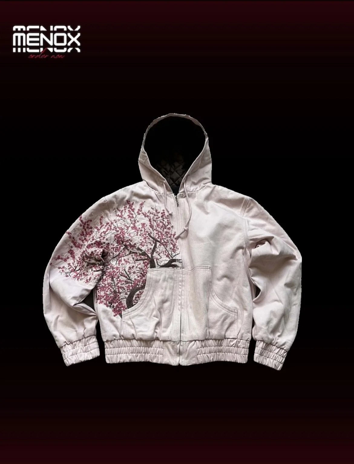Harajuku Goth Y2k Coat Cherry Blossom Heavy Industry Embroidery Hoodies Flower Tree Pattern Street Style Women Zipper Jackets