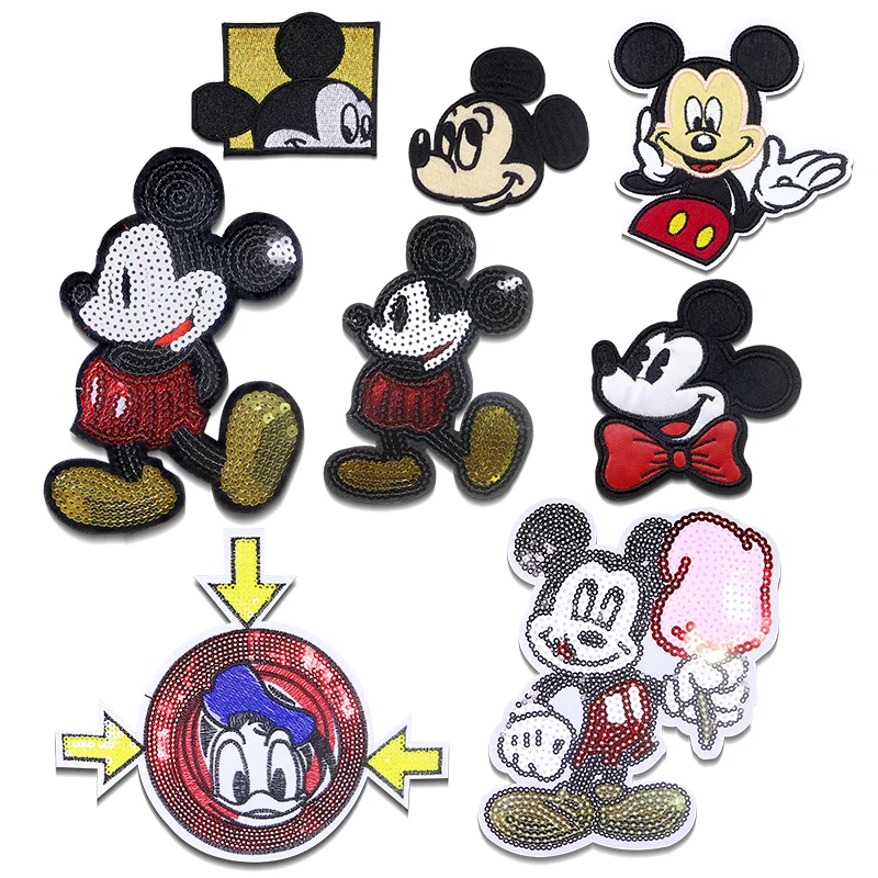 

MINISO Disney Donald Duck Mickey Mouse Shiny Icon Embroidery Applique Patches For Clothing DIY Sew up Patch on the stickers