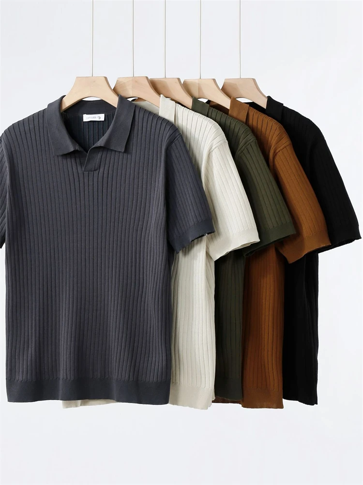 

Трикотаж, эластичные роскошные рубашки поло для мужчин, с коротким рукавом в полоску, летнее качество, вискоза, полиэстер, повседневные Camisas De Hombre M-3XL