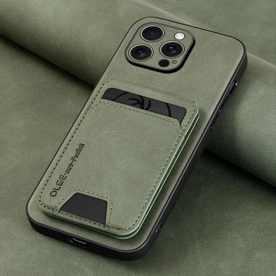 Luxury leather card holder phone case For iPhone 17 16E 16 17 15 14 13 11 Pro max wallet card bag leather shockproof back cover
