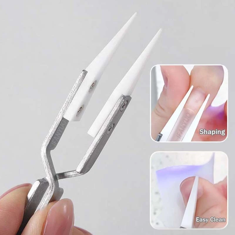 Ceramic Head Stainless Steel Nail Shaping Tweezers Cross Straight Nail Clip Pincher Diamond Picker Professional Manicure Tools