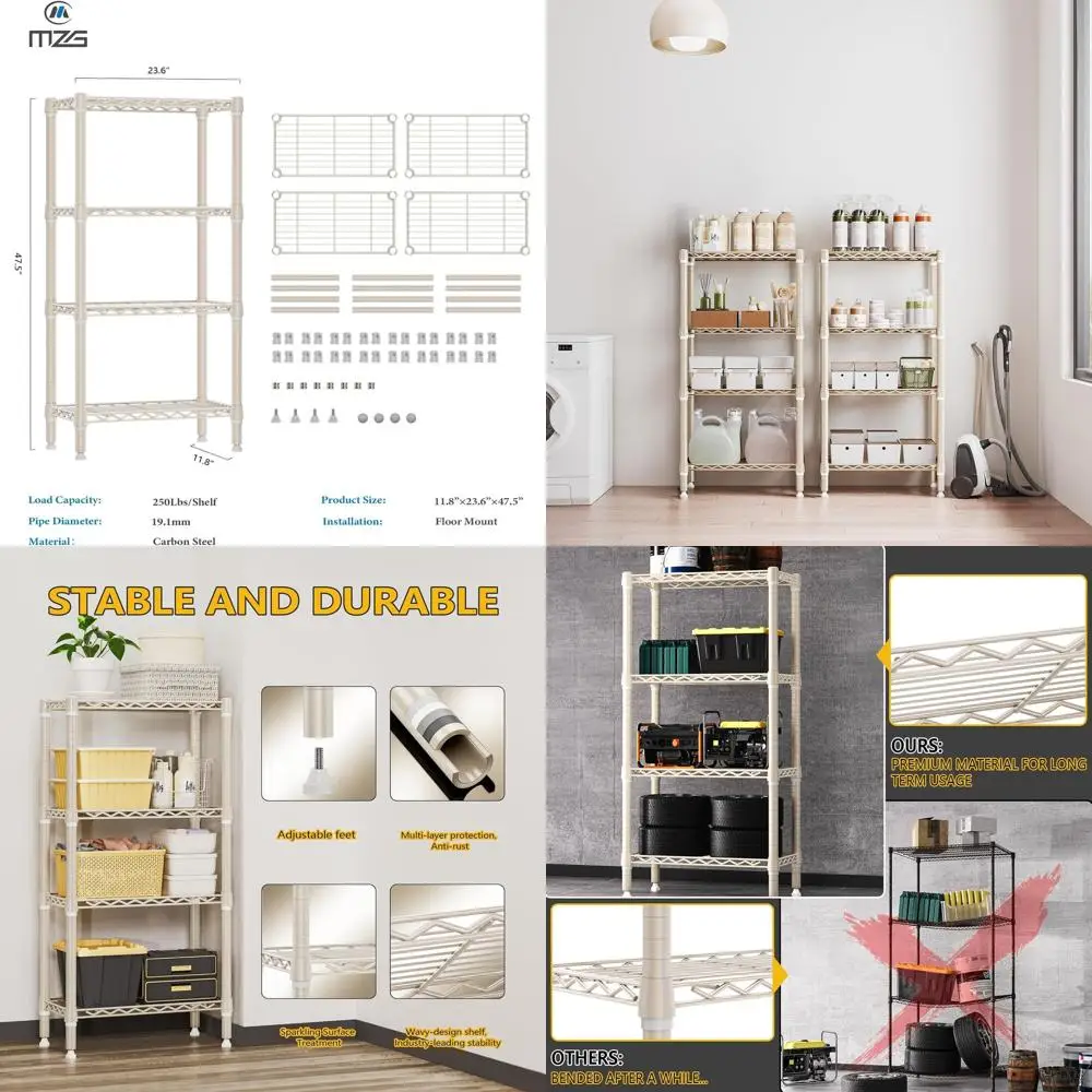 

4-Shelf Heavy-Duty Metal Storage Rack, Adjustable Wire Shelves, Light Tan, 11.8D x 23.6W x 47.5H