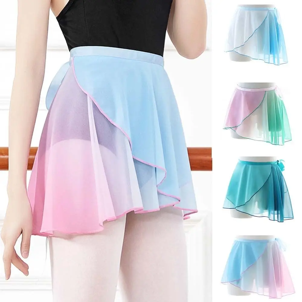 New Ballet Skirt Women Girl Ballet Dance Wrap Skirt Dancewear Mini Chiffon Practice Gradient Gymnastics Skirt