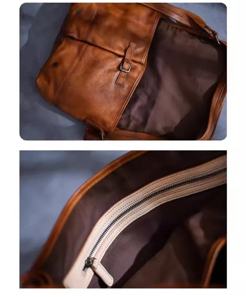 Organizers designers handmade vintage genuine leather men\'s large-capacity messenger bag luxury real cowhide work crossbody bag