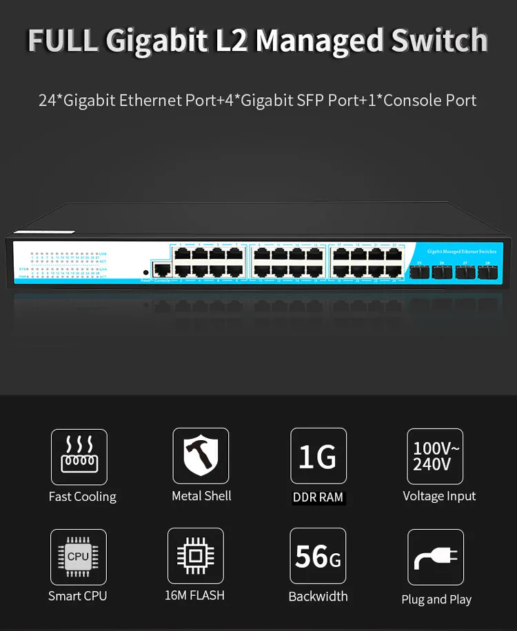 24 Port L2 Managed Ethernet Network Switch with 4 SFP Port d-link poe switch gigabit