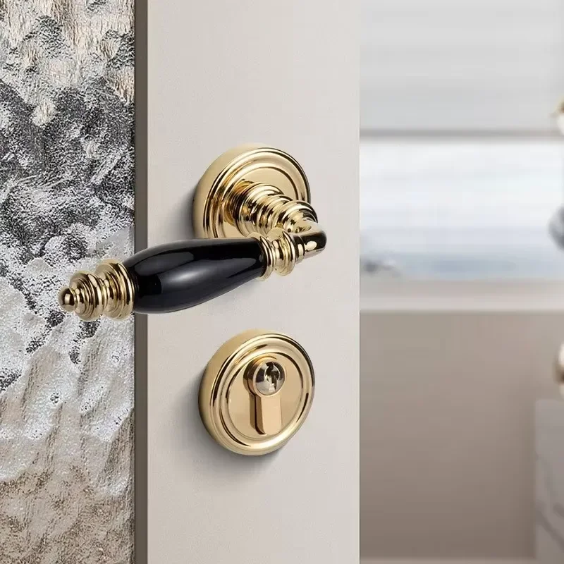 Hot Sale Brass Ceramic Mute Magnetic Interior Door Handle Set for Wooden Doors 3