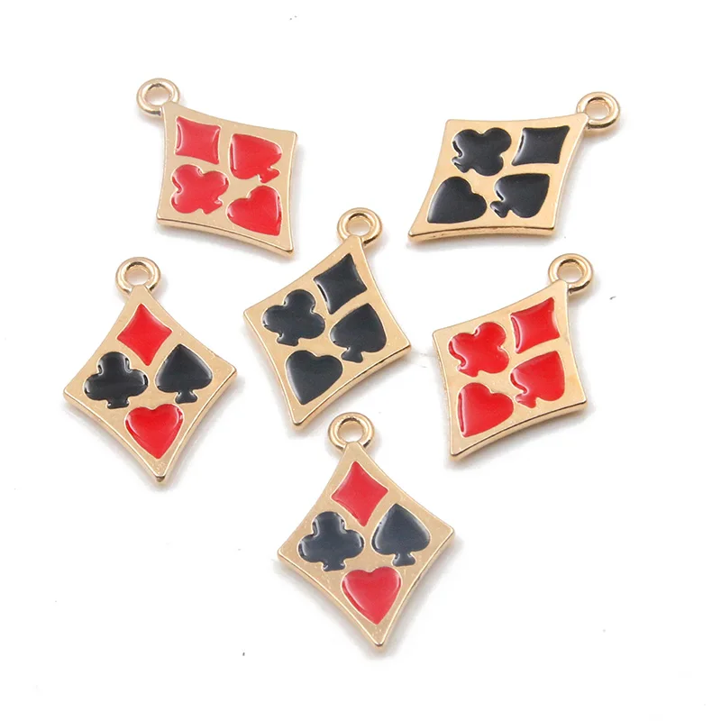 10Pcs 17*26mm 3 Color Alloy Metal Drop Oil Playing Cards Charms Pendant For DIY Bracelet Necklace Jewelry Making