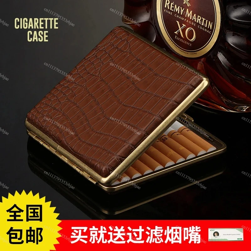 Elegant Ultra Thin Crocodile Pattern Metal Cigarette Case, 20 Capacity, Flip-top, Retro Style, Crush-resistant and Portable